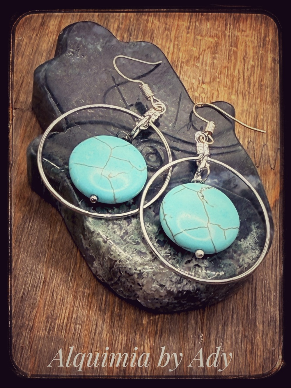 Turquoise and silver long dangle earrings/protection and peace crystal - Picture 3 of 9